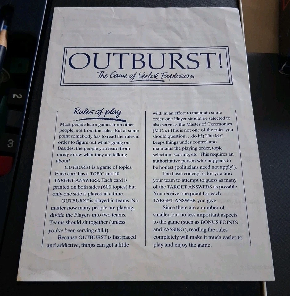 Vintage Outburst First Edition Board Game By Parker 1986 Checked & Complete - Image 2 of 4