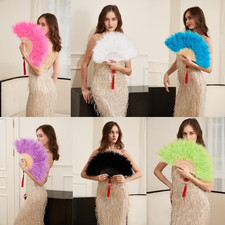 Handheld Marabou Feather Fan, 1920s Vintage Style Flapper Hand Fan for Costum...