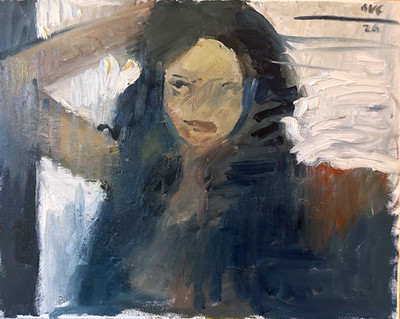 Portrait Oil Painting Woman Interior Abstract 16 x20  Canvas Original Signed