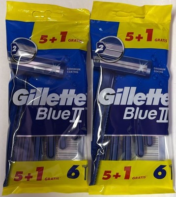 12 Pieces Gillette Blue II Twin Blade Disposable Razor (2x 6 Total Razors)