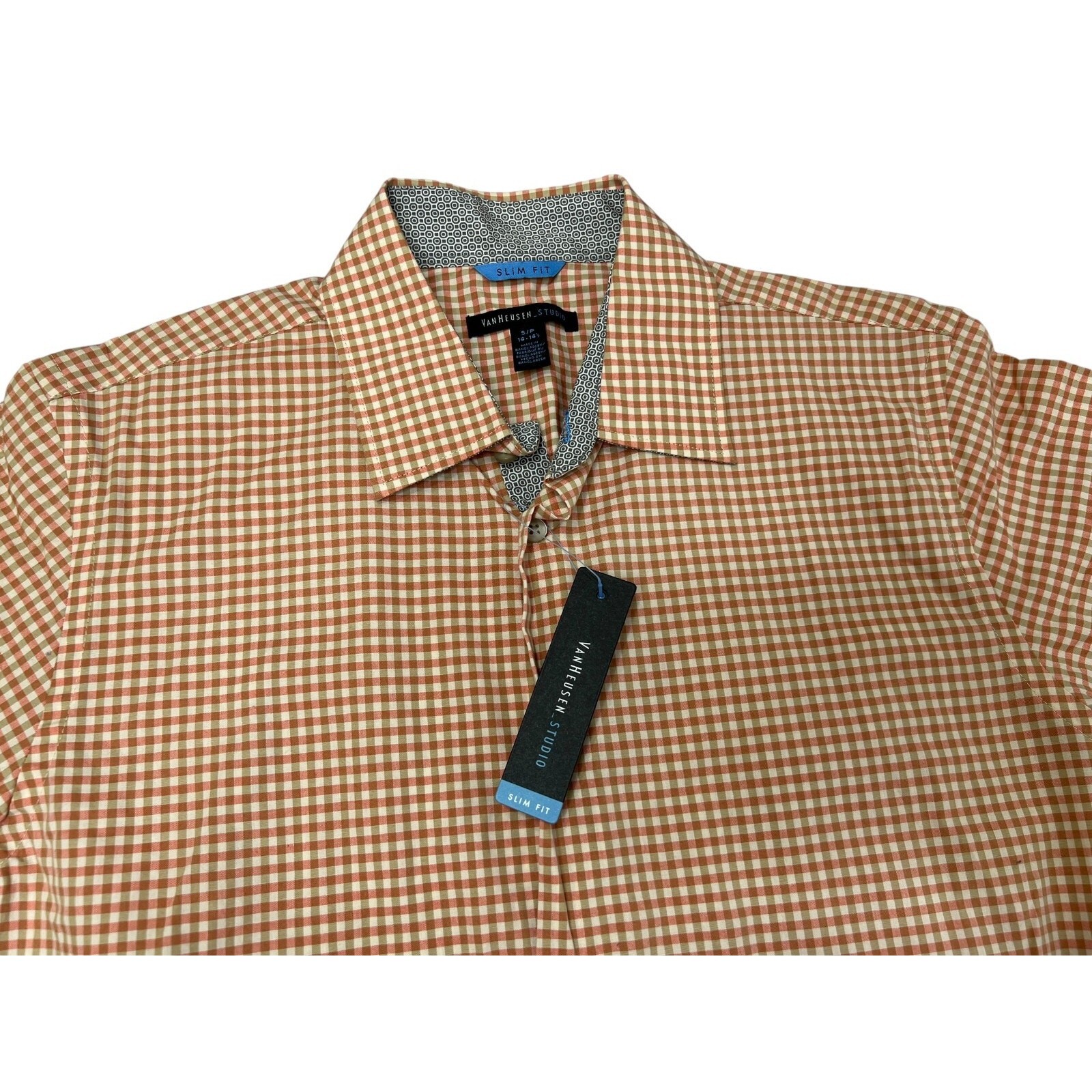 NWT Van Heusen Studio Men's Dress Shirt Slim Fit Long Sleeve Button Checked thumbnail 3