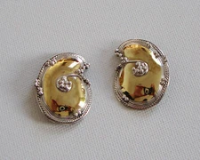 Vintage DESIGNER SIGNED Sterling Silver Gold Plated FREE-FORM Clip-On Earrings