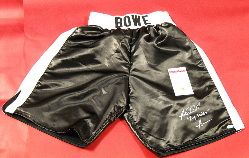 RIDDICK BOWE AUTOGRAPHED BIG DADDY BOXING SHORTS TRUNKS JSA