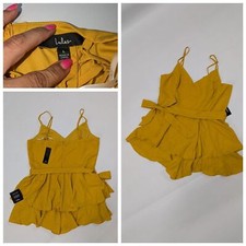 Lulu's Medium Glamorous Gal Mustard Yellow Ruffled Sleeveless Romper NWT
