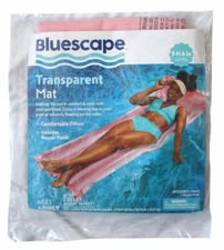 Bluescape Pink Pool Float Adult Transparent Inflatable Air Mat, Up to 220lb, NEW