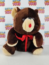 Vintage New Teddy Bear Brown Red Bow