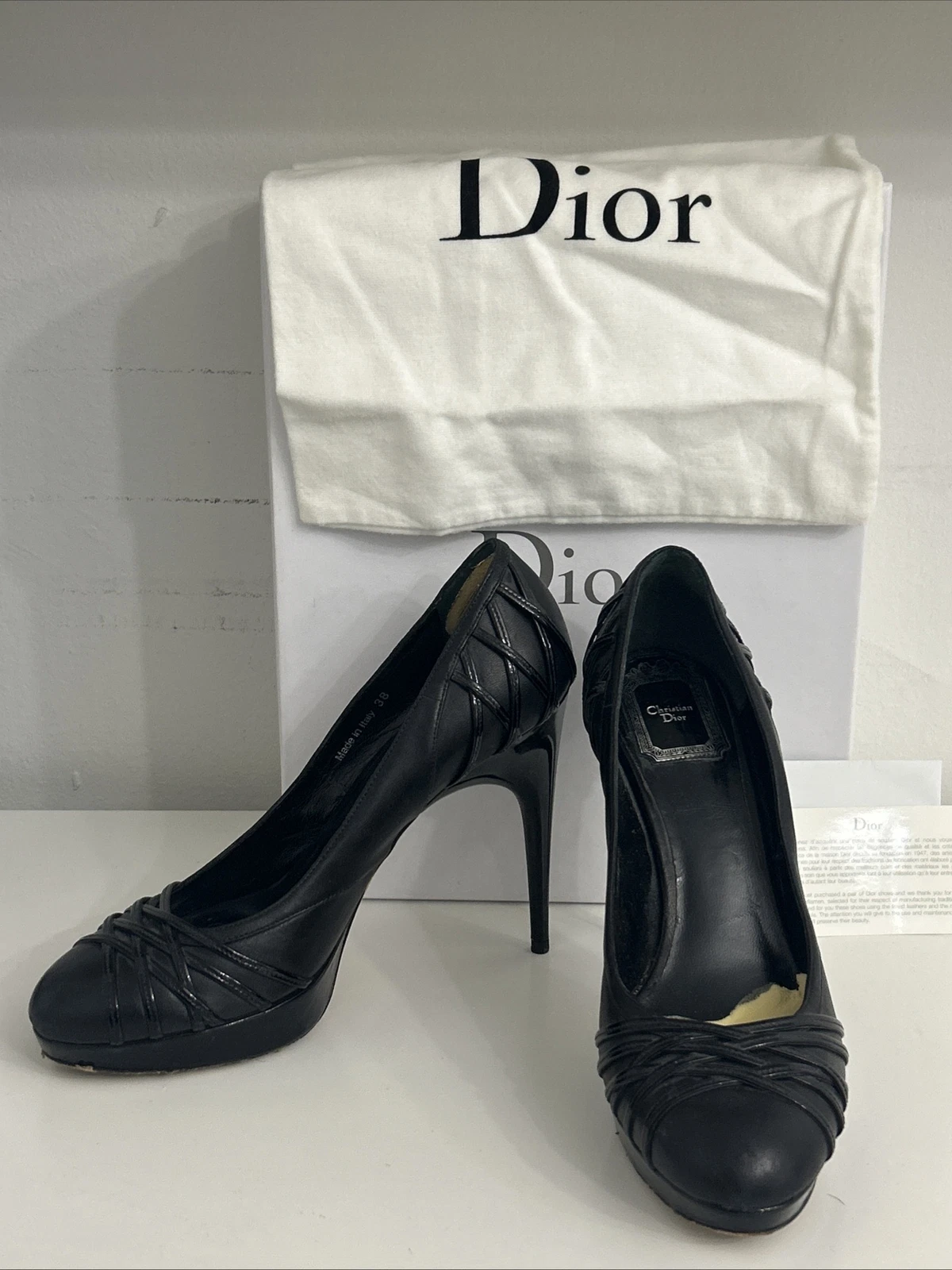 Escarpins à talons plateforme Christian Dior Karénine noir et cuir verni taille 38 / 8