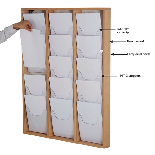 Brochure Display Stand Wall Mounting Double Sided Wooden Magazine Rack Holder - Imagen 64 de 75