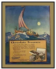 Whitman Chocolate Treasure Map Pleasure Island PIRATE SHIP Spanish Main ROMANTIC