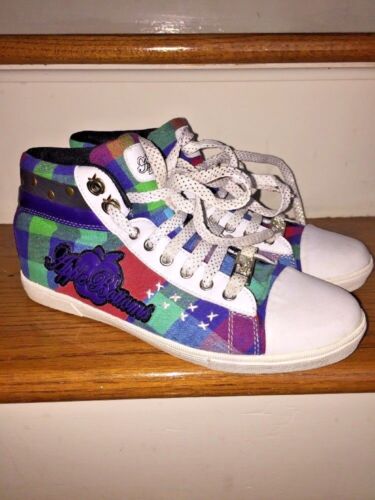 APPLE BOTTOMS PLAID CANVAS HIGH TOP WOMENS TENNIS SHOES SIZE 8 Worn Once - Picture 1 of 8