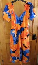 TABITHA BROWN FOR TARGET DRESS SIZE 6 ORANGE BLUE FLORAL MAXI PUFF SLV BACKLESS