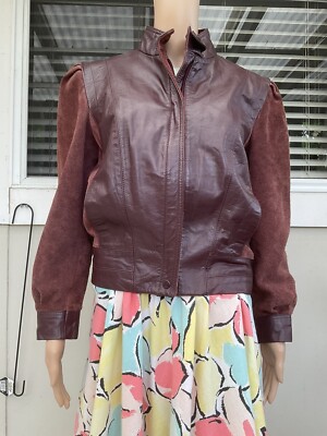 Vtg 80s Chocolate Brown Suede Leather Zip Jacket 8 | eBay