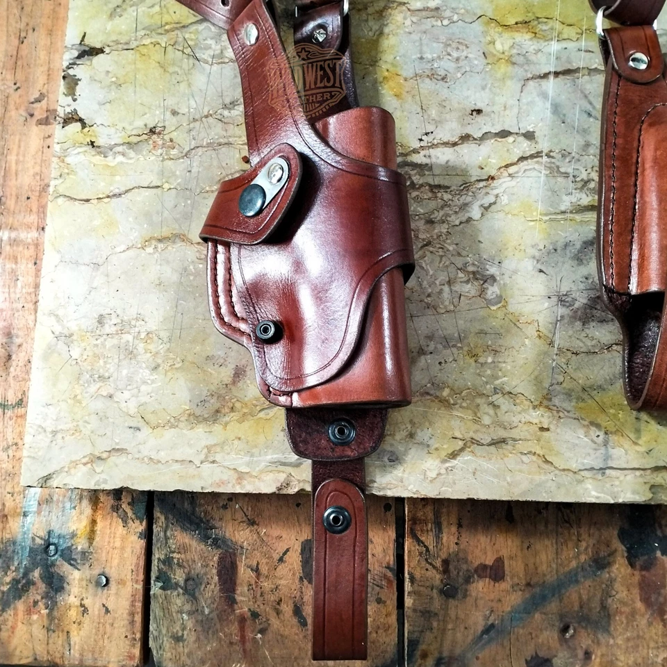 Leather Vertical Roto Shoulder Holster with Double Magazines For All Gun Models. - Image 3 of 4