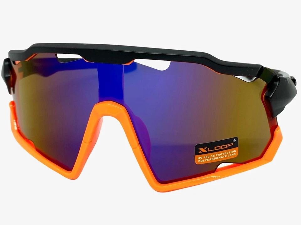 GAFAS DE SOL ENVOLVENTES DEPORTIVAS DE GRAN TAMAÑO Motociclista Ciclismo Escudo Marco Negro y Naranja Foto 3 de 4