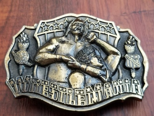 Hebilla de cinturón vintage 1986 WrestleMania Hulk Hogan & Andre The Giant - Hecho en EE. UU. - Imagen 2 de 9