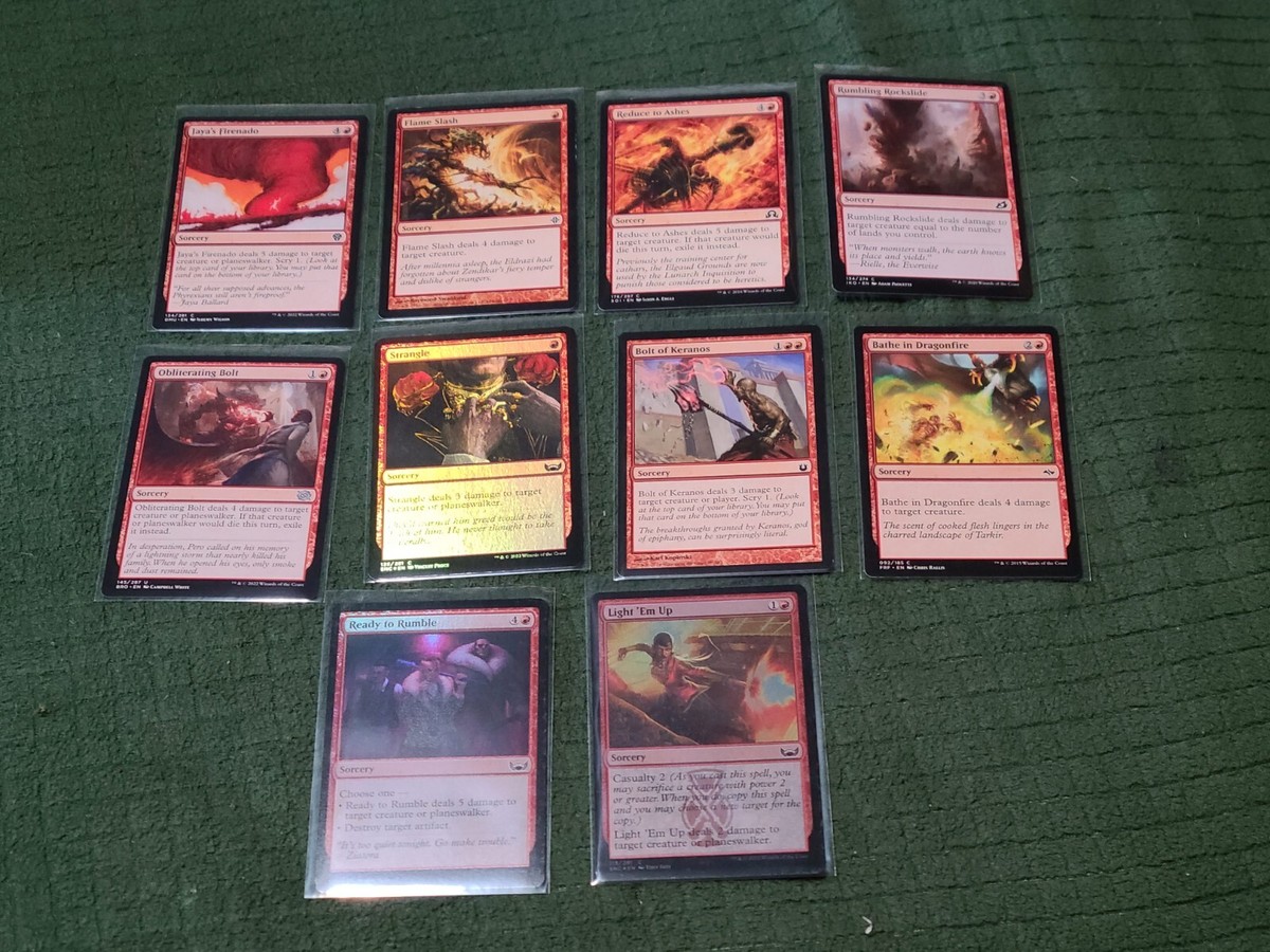 MTG Sorcery x10 (RED-ONLY-KILL CARDS)Strangle(FOIL)Light em Up/Ready to  Rumble