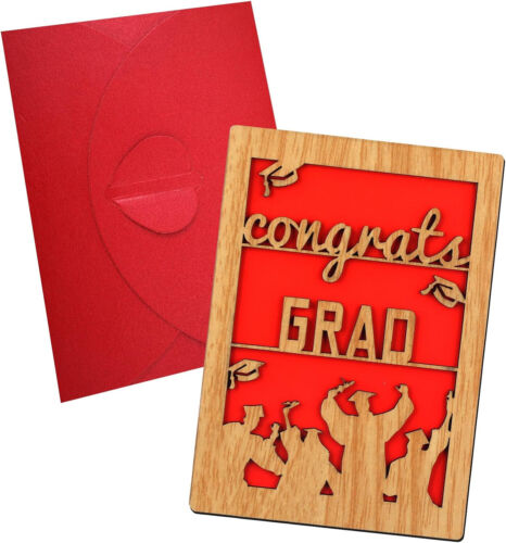 NEW-3D Wooden Graduation Greeting Card with Envelope, Congrats Grad,3D Effects