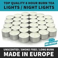 White Unscented 8 Hour Burn Tea Light Candles - Long Burn Time -MADE IN EU