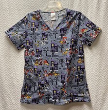 Disney Halloween Size Small Multicolored Scrub Top Mickey Minnie Goofy