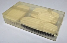 Vintage 1940s Cartman Grooming Set w Case 3 Brushes Celluloid Ridged made Canada