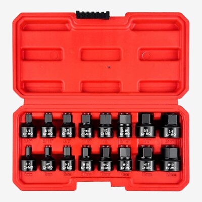 3/8-Inch Drive Low Profile Impact Hex Driver Set 16-Piece Stubby Hex Bit Socket