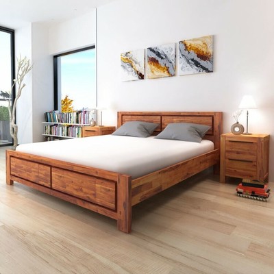 Solid Wooden Frame Bed King Size Headboard Set Brown Modern Bedroom Furniture 734099772059 Ebay