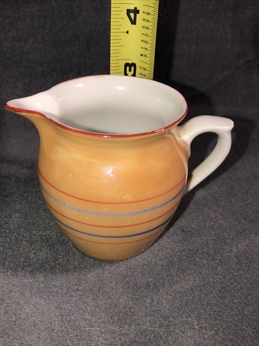 Vintage Union K Czechoslovakia Orange Striped Lusterware Cream Pitcher 3” - Picture 11 of 13