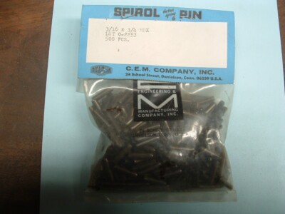 320 SPIROL PINS COILED SPRING PINS 3/16'' X 3/4'' C.E.M. COMPANY  DANIELSON CT USA