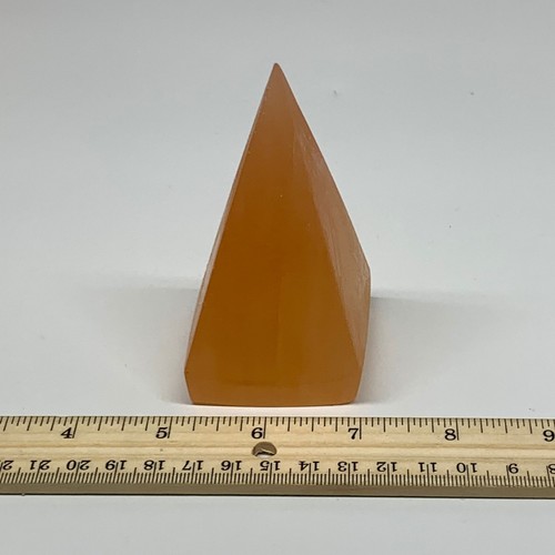 245g, 3.7"x2" Orange Selenite/Satin Spar Pyramid Crystal @Morocco, B24215 - Picture 10 of 11