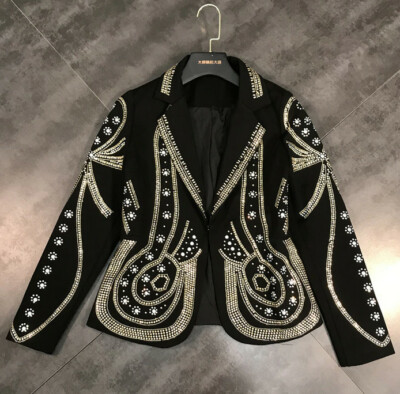 Luxury Metal Beading Elegant Women Blazers/ Long Sleeve