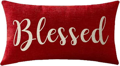 Nice Gift Inspirational Blessed Words Waist Lumbar Red Cotton Linen Throw Pillow