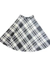 Vtg 70s Skirt Wool Circle Full Skirt Gray White Plaid Midi Size S/M