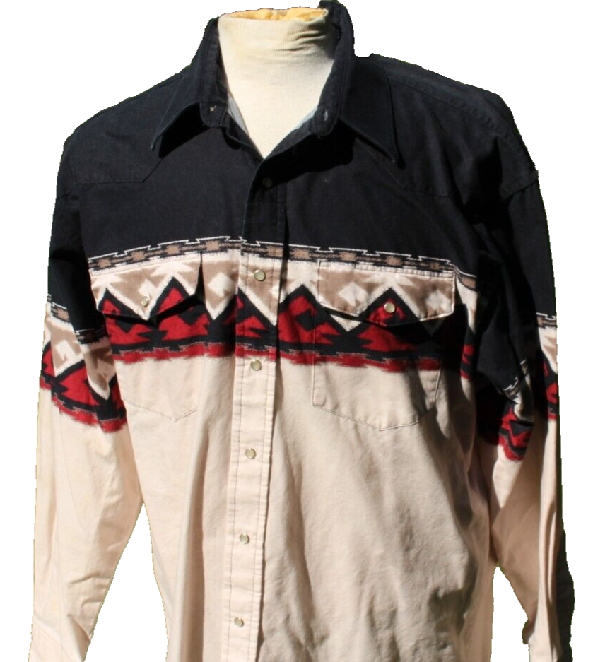 Vintage Wrangler Color Block Shirt XXL Aztec Pearl Snap Western
