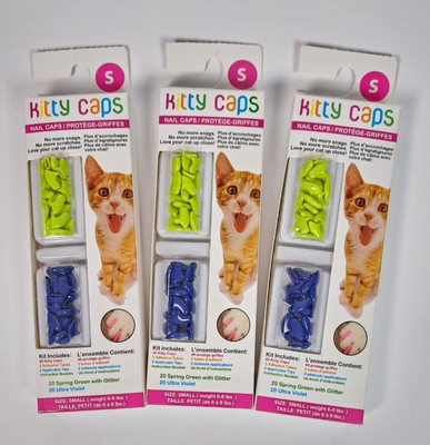 LOT OF 3 Kitty Caps Nail Caps, 40ct Size Small (6-8 lbs) Green & Violet  NEW