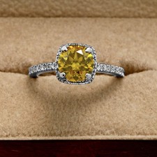 2.58CT ROUND CANARY FANCY YELLOW ENHANCED DIAMOND HALO ENGAGEMENT RING 18K WG