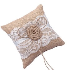 Wedding Ring Pillow 15cm - Rustic Jute Flower Pillows for Wedding Ceremony