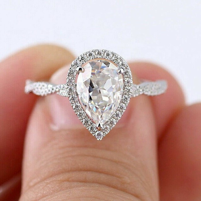2.50 CTW Pear Cut VVS1 Moissanite Twist Shank Wedding Ring 14Ct White Gold Over 2.50 CTW Pear Cut VVS1 Moissanite Twist Shank Wedding Ring 14Ct White Gold Over