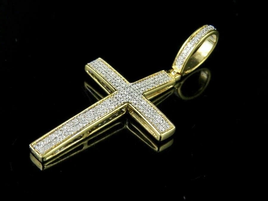 Colgante Cruz Hombre Diamante Creado en Laboratorio Corte Redondo 2.20C Acabado Oro Amarillo 14K Foto 2 de 4