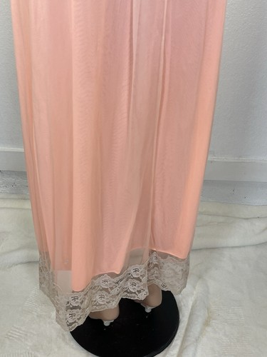 Vintage 70s Peach Gown Double Layer Chiffon Lace Nightgown Size Small Lingerie - Picture 12 of 17