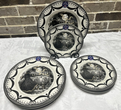 Royal Stafford Halloween Witch Sorcerer Moon Dinner & Salad Plates 12 Pc Set New - Picture 3 of 7