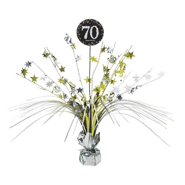 70th Birthday Spray Centrepiece Table Decoration Black Silver Gold Age
