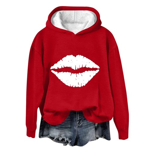 Women's Long Sleeved Shirt With Valentine's Day Print And Hooded Sweatshirt - Picture 6 of 29
