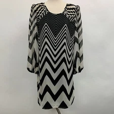 Fire Los Angeles Women Juniors Dress Large Black Ivory Multi-color Shift Striped
