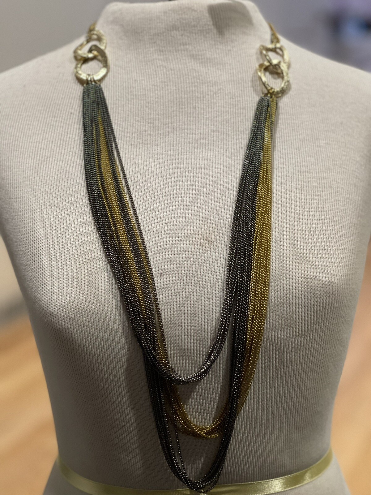 Two Tone Multi Chain Open Circle Drape Adjustable… - image 1