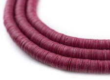 Plum Purple Vinyl Phono Record Beads 6mm Ghana African Disk 33 Inch Strand