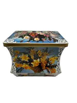 Empty Edward Sharp & Sons Vintage Toffee Tin Candy Box Made In England Flowers
