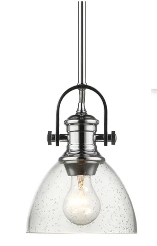 Semi-flush Ceiling Light New Hi-End 1 Light 7" Chrome in Seeded Glass Damp Rated - Picture 2 of 2