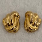 Chunky Runway Stud Pierced Retro Statement Vintage Gold Tone Knot Earrings Big