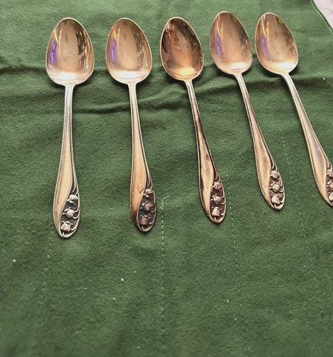 Vintage Gorham Sterling Silver Lily of the Valley Dessert Spoons - 5pc - 4.5oz