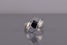 Sterling Silver Mother of Pearl Black Onyx Swirled Solid Band Ring 925 Sz: 6